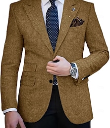 economico -Per uomo Tweed Blazer Retrò vintage A spina di pesce Blazer Marrone Kaki Grigio scuro Taglie forti Monopetto a due bottoni