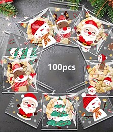 economico -100 sacchetti per dolcetti natalizi - caramelle OPP monouso autosigillanti &sacchetti per biscotti con disegni di cartoni animati festivi per regalo di festa sacchetto autoadesivo opp sacchetto per