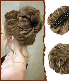 abordables -chignons Chignon A Clipser Cheveux Synthétiques Pièce de cheveux Extension des cheveux Ondulé Soirée du quotidien Usage quotidien Moyen brun Châtain Brun doré #12
