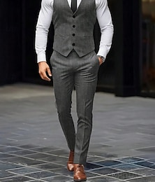 economico -Completi da uomo per feste di matrimonio abbigliamento serale completi per il ritorno a casa nero e bianco moda quotidiana a tinta unita vestibilità standard 2 pezzi