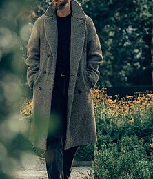 billiga -Herr Trenchcoat Lång trenchcoat Dagligen Semester Höst vinter Polyester Håller värmen Ytterkläder Kläder Mode Klassisk Geometrisk Ficka Kavajslag Dubbelknäppt