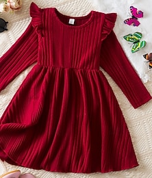 abordables -FILLE 3D Couleur unie Robe manche longue Eté Vacances du quotidien Plage Magnifique Doux Petits enfants (4-7 ans) 4-7 ans Robe Pull Robe casual Mi-long Standard