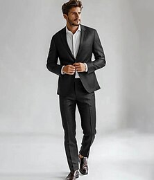 abordables -Hombre Trajes Formal Boda Aniversario Con Forro Diario Abrigos / Chaquetas Primavera & Otoño 100% Lino Color sólido Botones Bolsillo Confortable Frente Abierto Chaqueta de sport Negro