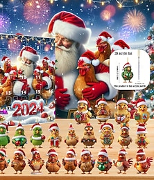 ieftine -ornamente de calendar de advent de Crăciun, 2d acrilic pui drăguț pui 24 buc set de ornamente de Crăciun cadou 24 de zile numărătoare inversă mini brad agățat ornamente de Crăciun pentru decorațiuni