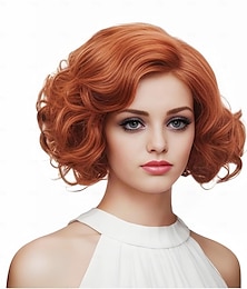 economico -parrucca corta ondulata per donna capelli ricci parrucca sintetica naturale parte centrale parrucca piena adatta per cosplay carnevale uso quotidiano