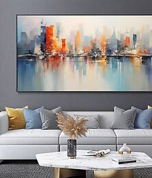 preiswerte -handgemachtes Ölgemälde auf Leinwand, Wandkunst, Dekoration, moderne abstrakte Stadtarchitektur, Landschaft für Wohnzimmer, Heimdekoration, gerolltes, rahmenloses, ungedehntes Gemälde