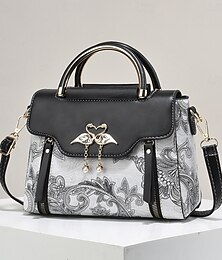 economico -elegante borsa a mano da donna con ciondolo a forma di cigno - design paisley bianco e nero con dettagli dorati e tracolla regolabile