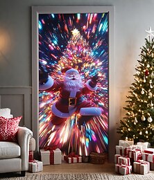 billige -juledørdekorasjoner dørdeksler julenisse fyrverkeri dør billedvev dør gardin dekorasjon bakteppe dør banner for inngangsdør gårdshus ferie fest dekor utstyr innendørs/utendørs