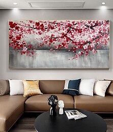 preiswerte -Großes Pflaumenblüten-Ölgemälde, handgemalte rosa Blumen, Leinwand-Wandkunst, dicke Textur, Palettenmesser-Gemälde, Nachttisch-Kunst, Jubiläumsgeschenk, Heimdekoration
