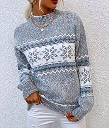 abordables -pull moche femme col rond tricot tricoté automne hiver fête extérieur streetwear manches longues imprimé rose bleu