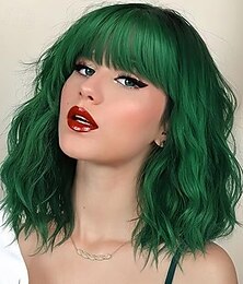 baratos -peruca curta ondulada com franja para mulheres na altura dos ombros bob encaracolado perucas sintéticas charmosas femininas com cabelo natural ondulado resistente ao calor para uso diário em festas