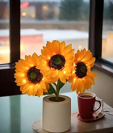 abordables -Tournesol artificiel veilleuse rechargeable maison chambre lampe décorative veilleuses créatives pour enfants ami anniversaire vacances cadeau lumière led