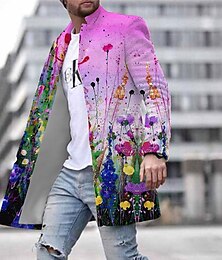 billiga -Herr Blommig Grafiska tryck Vinterkappa Rock Kappa Håller värmen Andningsfunktion Bekväm Mode Streetwear Affär Arbete Klä till Jobbet Utekväll Ficka Mönster Höst vinter Nedvikt Långärmad Gul Purpur