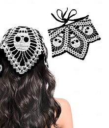 billiga -virkade bandanas för kvinnor spindelnät skalle virkad huvudsjal svart virkad pannband halloween stickad huvudduk