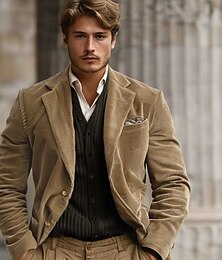 economico -Per uomo Cappotto Invernale Scuola Formale Matrimonio Elegante Caldo Autunno Inverno Velluto a coste Tinta unica Monopetto due bottoni Giacca Kaki