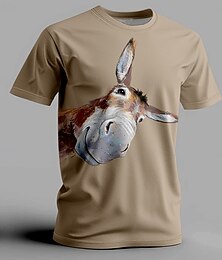 Недорогие -Муж. Ослик Футболка С короткими рукавами Футболка 3D печать Вырез под горло Рубашка Мода Одежда для спорта и отдыха Для улицы Для спорта и активного отдыха Черный Белый Светло-коричневый Лето Весна