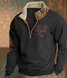 abordables -Hombre Sudadera Sudadera con un cuarto de cremallera Negro Azul Marino Caqui Gris Media cremallera Plano Deporte Diario Festivos Ropa de calle Fresco Retro Invierno Primavera & Otoño Ropa Sudaderas