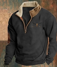 economico -Per uomo Maglia Felpa con zip corta Nero Marrone Grigio Mezza zip Blocco di colori Mucca Patchwork Sport & Outdoor Quotidiano Ferie Poliestere Vintage Essenziale Casual Autunno & Inverno Abbigliamento