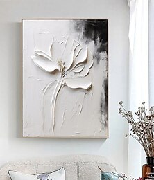 preiswerte -Ölgemälde handgemaltes 3D-Blumengemälde, handgefertigtes Palettenmesser, Blumen, Ölgemälde, Wandkunst, großes 3D-weißes Strukturgemälde, moderne dekorative Gemälde, Impressionismus, abstraktes weißes