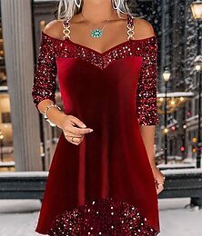 abordables -robe en velours pour femme mini robe à paillettes épaule dénudée soirée rendez-vous col en V manches longues couleur vin or vert