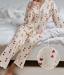 billiga -kvinnors alla hjärtans pyjamasset hjärta avslappnad komfort hem daglig komfort varm v-ringad långärmad kofta byxa knapp upp resår midja höst vinter hem outfits