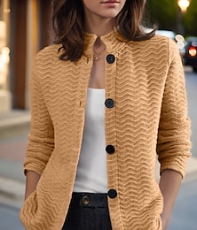 preiswerte -Damen Pullover Strickjacke Pullover Jacke Stehkragen Strick Knopf gestrickt Frühling Herbst Zuhause Alltag Wochenende Vintage Alltag weich Langarm reine Farbe Kamel Beige