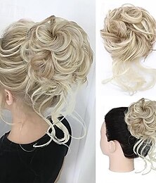 abordables -Chignon décoiffé, postiche à pince, cheveux bouclés et ondulés, faux cheveux, chignon ébouriffé, extensions de cheveux, chouchou, longue barbe, chignon, postiches pour femmes