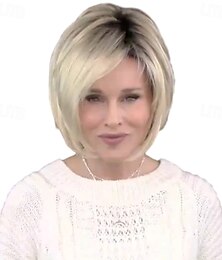 economico -Parrucche sintetiche Liscio Taglio asimmetrico Parrucca Corto Biondo Capelli sintetici Per donna Disegni alla moda Soffice Naturale Biondo