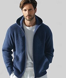 abordables -Hombre Jersey con cremallera Tejer Cremallera Color sólido Con Capucha Prendas de punto Elegante Escuela Entrenamiento Ropa Obispo Otoño Invierno Negro Blanco S M L
