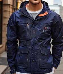 お買い得  -男性用 アウトドアジャケット 冬物コート 冬物ジャケット アウトドア クリスマスギフト 保温 防水 パッチワーク ジッパー 春 秋 純色 ヴィンテージ スポーツ フード付き ロング ネイビーブルー グリーン カーキ色 ジャケット