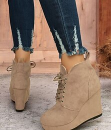 abordables -bottines compensées en faux suède pour femmes avec design à lacets - bottes à plateforme confortables pour un usage décontracté et quotidien
