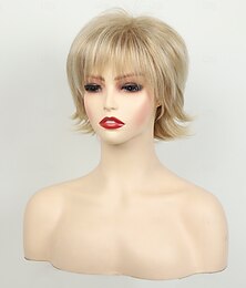 economico -parrucche bionde corte per donne parrucca caschetto parrucca liscia naturale riga laterale per cosplay da festa quotidiana