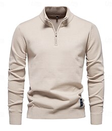preiswerte -Herren Pullover Reißverschluss-Pullover Gerippt Stricken Normale Oberteile Reißverschluss Einfarbig Gerollter Kragen Strickware Täglich Outdoor Sport & Outdoor Bekleidung Frühling & Herbst Schwarz