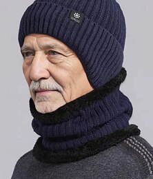 abordables -Gorro de punto de invierno para hombre con conjunto de bufanda: cálido forro polar para protegerse del frío