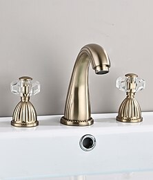abordables -Grifo de lavabo de bronce antiguo, grifo de lavabo de baño, mezclador de lavabo dorado extendido de 3 orificios, grifo de agua fría y caliente