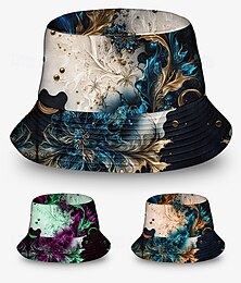 billiga -buckethatt med konstnärligt tryck för män med abstrakt blommönster i blått och guld – snygg och unik utomhussolhatt för alla årstider