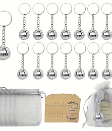 billige -24 pakke 24-delers disco ball nøkkelring sett med takkelapper  & organza vesker 70-tallet 80-tallet festfavoritter karnevalsutstyr bursdagsgaver - sølv speilball nøkkelringer til arrangementer  &
