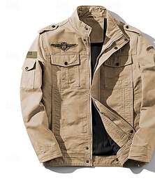 economico -giacca militare da uomo in cotone ricamata giacca cargo con spalline manica lunga collo alto multitasche cappotto giacca da camionista stampa bandiera americana capospalla tattico