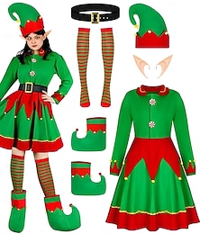 abordables -Elfo Accesorios vestido de navidad de lujo Disfraz de Navidad Mujer Navidad Año Nuevo Nochebuena Navidad Adultos Fiesta Navidad Vestido Cinturón Calcetines Zapatos Sombrero