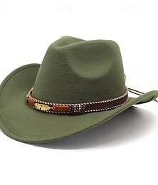 billiga -Herr Kentucky Derby Hat Solhatt Cowboyhatt Fedora Trilby hatt Svart Rubinrött Ull Vintagestil Mode 1700-talet delstaten Texas Dagligen Temafest Enfärgad / vanlig färg Solskyddskräm Cosplay