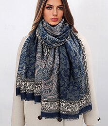 levne -dámský vintage paisley print oversized šátek - měkký a hřejivý šátek na zimní, běžné i formální nošení
