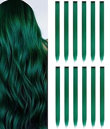 baratos -12pcs extensões de cabelo coloridas clip em extensões de cabelo coloridas 22 polegadas extensões de cabelo arco-íris para crianças presentes femininos extensões de cabelo azul