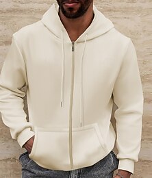 economico -Per uomo Felpe con cappuccio a nido d'ape Felpa con cappuccio Felpa con cappuccio a zip intera Nero Bianco Blu Reale Beige Grigio Con cappuccio Liscio Tasche Sportivo Giornaliero Per eventi