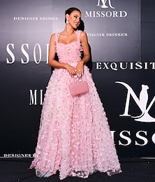 abordables -Robe de bal trapèze à fleurs roses, robe vintage, longueur au sol, sans manches, col carré, tulle avec appliques fendues, 2025