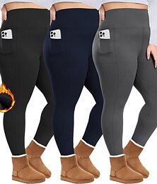 お買い得  -女性用 ヨガパンツ ヨガレギンス 裏起毛レギンス サイドポケット おなかコントロール バットリフト ハイウエスト ヨガ ジムトレーニング ピラティス クロップドレギンス ブラック バーガンディー ダークネービー 秋 冬 スポーツ アクティブウェア 伸縮性あり スリム