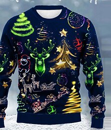 preiswerte -hässlicher Weihnachtspullover Herrenpullover Elchpullover Strickpullover Strickmuster Silvesterpullover Outdoor Alltag Urlaub Langarm Rundhalsausschnitt Herbst Winter Armeegrün Rot Tintenblau S M L