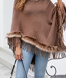 abordables -Cape / Capes Femme Extérieur Plein Air Usage quotidien mode Décontractées Franges Garniture en fausse fourrure Normal Manteau Rouge Abricot Café Automne Hiver Pullover Mao Standard Taille unique