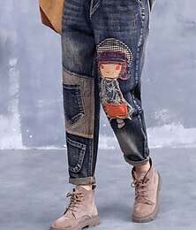 economico -Per donna Jeans Pantaloni stile harem Vintage Streetwear Vita normale Con ricami Tasche A cordoncino Media elasticità Strada Informale Blu Autunno inverno Standard