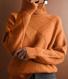 abordables -Femme Pull Chandail Pull Décontractées Flexible Couleur monochrome A côtes Col Roulé Tricoté manche longue Hauts réguliers Tricoter Extérieur du quotidien Fin de semaine Noir Jaune Automne Hiver