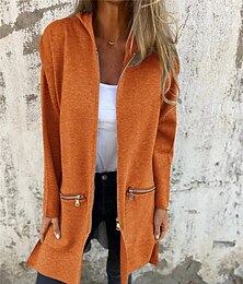 preiswerte -Damen Winterjacke Hoodie Jacke Outdoor Strasse Freizeitskleidung Herbst Winter Lang Mantel Regular Fit warm Atmungsaktiv Stilvoll Brautkleider schlicht Jacken Langarm Feste Farbe Mit Taschen Full Zip